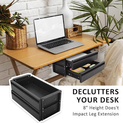 15 in 2-tier Under Desk Drawer,Adjustable Height, Under Desk Drawer Slide Out with Slide Extension Mounted Under Flat Wooden 