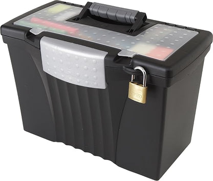 Storex Portable Letter/Legal Filebox with Organizer Lid, Letter/Legal Files, 14.5" X 10.5" X 12", Black