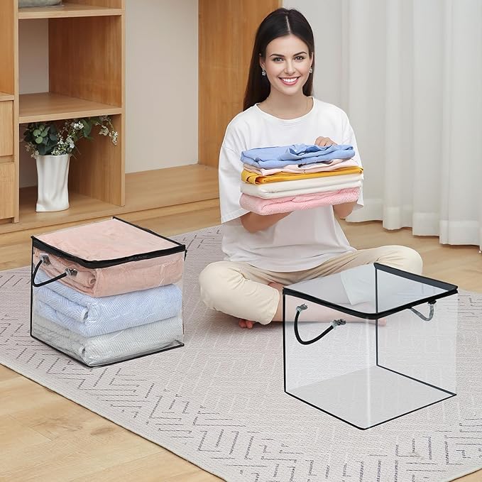 10 PCS Clear Zippered Storage Bags with Handles,Sweater Storage with Two-Way Zipper,Foldable Closet Organizer Bed Sheet Organ