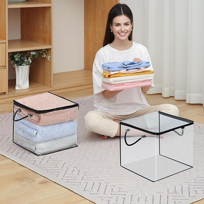 10 PCS Clear Zippered Storage Bags with Handles,Sweater Storage with Two-Way Zipper,Foldable Closet Organizer Bed Sheet Organ