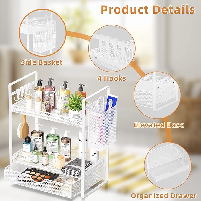 VITVITI 2 Tier Bathroom Organizer Countertop with Drawer, Metal Mesh Bathroom Counter Vanity Organizer Storage, Bath Room She