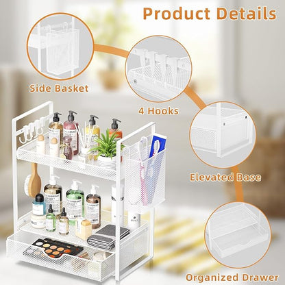 VITVITI 2 Tier Bathroom Organizer Countertop with Drawer, Metal Mesh Bathroom Counter Vanity Organizer Storage, Bath Room She