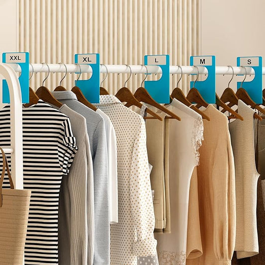 10 Pack White Clothing Rack Size Dividers Plus 45 Labels (1 Inch) and 18 Large Blank Labels, Large Rectangular Clothing Close