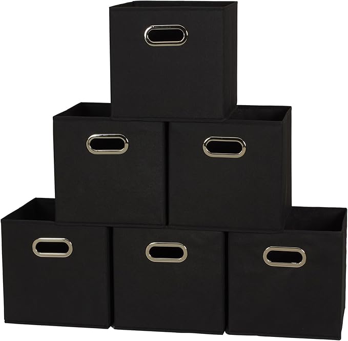 Household Essentials Foldable Fabric Storage Bins 6 Piece Set, Strong Poly-Woven Fabric, Sturdy Chipboard Sides, Grommet Fron