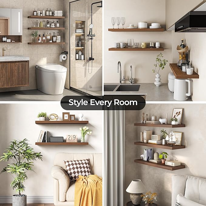 Fun Memories Floating Shelves for Wall 30 Inch Set of 3, Farmhouse Floating Shelves with Invisible Heavy Duty Bracket, 10 Inc