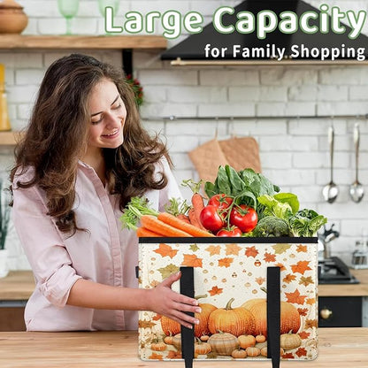 Reusable Grocery Bags Heavy Duty Shopping Bags Foldable Large Tote Bags with Long Handles & Hard Bottom
