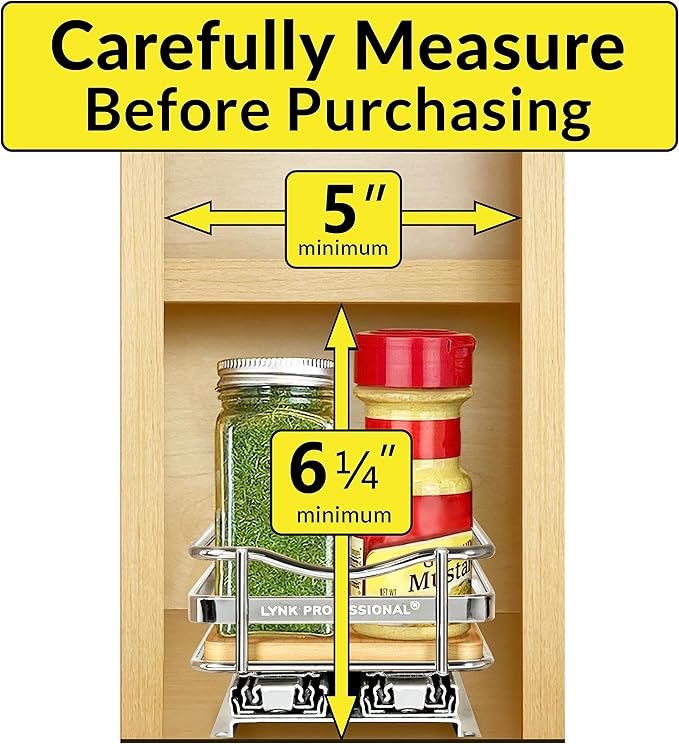 LYNK PROFESSIONAL® Élite™ Pull Out Spice Organization for Cabinets - 4-3/8 inch Wide – Spice Rack for Inside Cabinets – Wood/