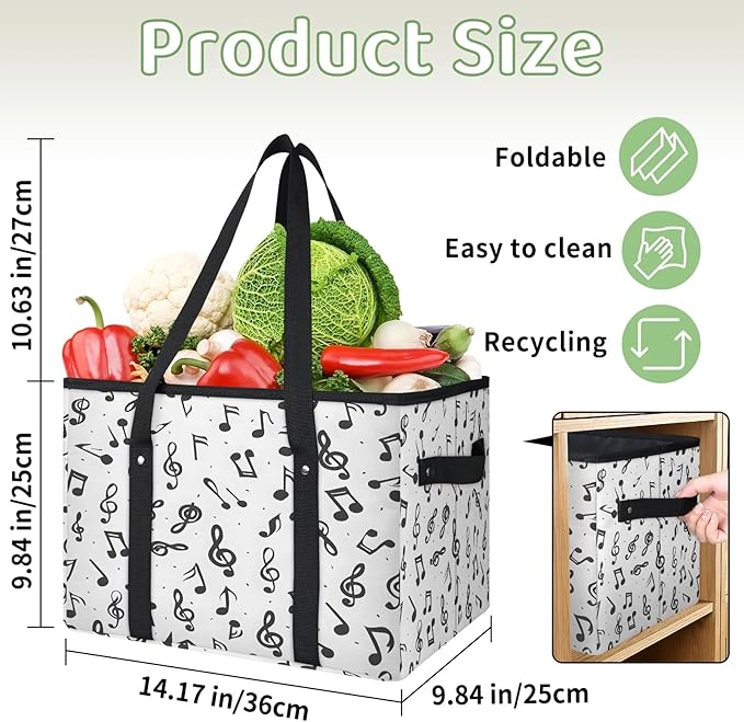 Reusable Grocery Bag, Foldable Large Shopping Tote Bag for Groceries Kitchen Picnic Car Trunk