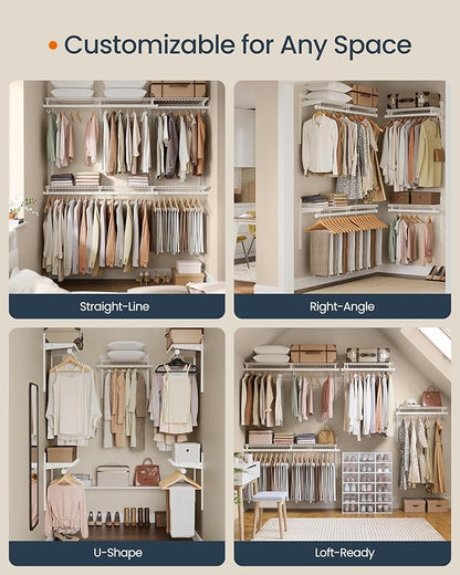 SONGMICS HOME Closet System, Closet Insert Organizer, 4-6 ft, Adjustable Metal Shelving Unit with 6 Hanging Rods, 6 Shelves, 