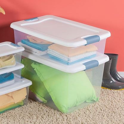 Sterilite 12-Pack Latching Box, Under Bed Storage Bins with Lids, Clear Plastic, 32 Quart - Heavy-Duty Organizing Containers 
