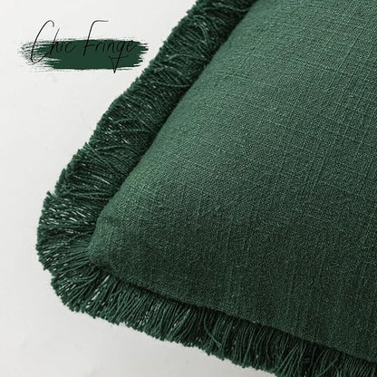 Foindtower Set of 2 Decorative Linen Fringe Throw Pillow Covers Cozy Boho Farmhouse Cushion Cover with Tassels Soft Accent Pi