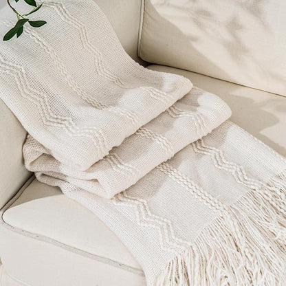 BATTILO HOME Cream Throw Blanket for Couch, Bedroom Decor Boho Throw Blanket, Decorative White Blanket Throw for Sofa Living 