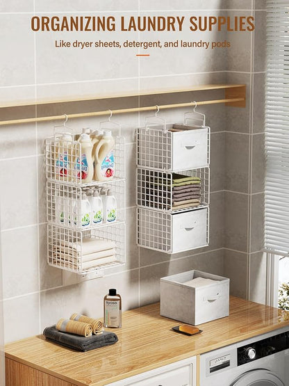 Closet Hanging Organizer with Drawers, 6 Tier Metal Closet Organizers and Storage with 4 Hanging Hooks 4 S-Hooks for Wardrobe