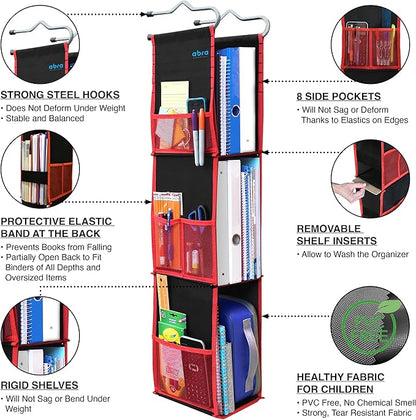 ABRA® 3 Shelf Hanging Locker Organizer for School, Gym, Work, Storage | Deep Shelves 6.5”x 9”| Eco-Friendly Fabric Healthy fo