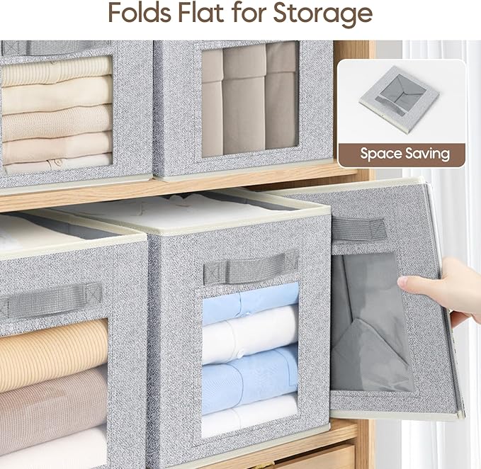 Homsorout Foldable Storage Cubes - Cubby Storage Organizer with Window, Decorative Fabric Bins for Clothes Storage, Closet Or