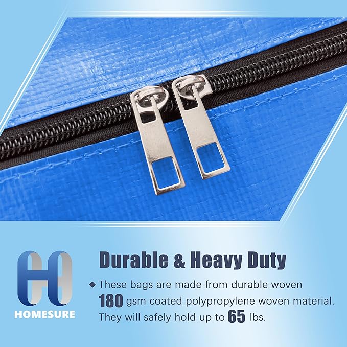 HOMESURE 12 Pack Large Strong Moving Bags with Zippers & Carrying Handles - Water-Resistant - Heavy Duty Storage Tote for Spa