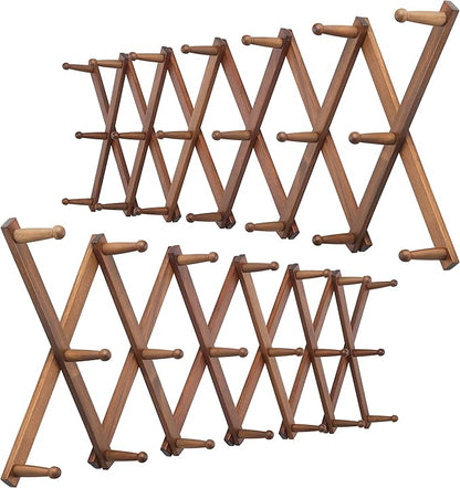 WEBI Accordion Wall Hanger,Expandable Wooden Coat Rack,Accordion Hat Rack for Wall,Accordion Hook Rack for Hats,Caps,20 Peg H
