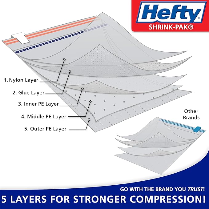 Hefty Shrink-Pak - 4 Large Vacuum Storage Bags for Clothes, Pillows, Towels, or Blankets - Space Saver Vacuum Sealer Bags Ide