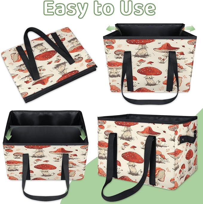 Reusable Grocery Bags Heavy Duty Shopping Bags Foldable Large Tote Bags with Long Handles & Hard Bottom
