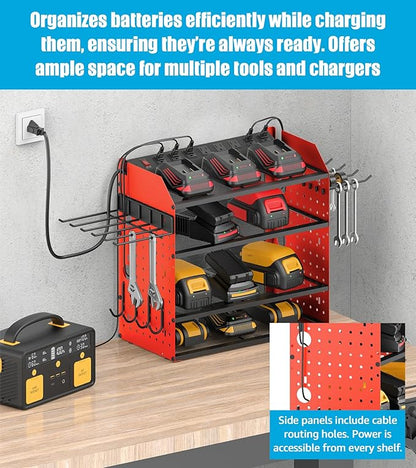 CCCEI Modular Desk Power Tools Organizer with Charging Station, 4 Layer Drills Battery Storage Wall Mount, Garage Shop Organi