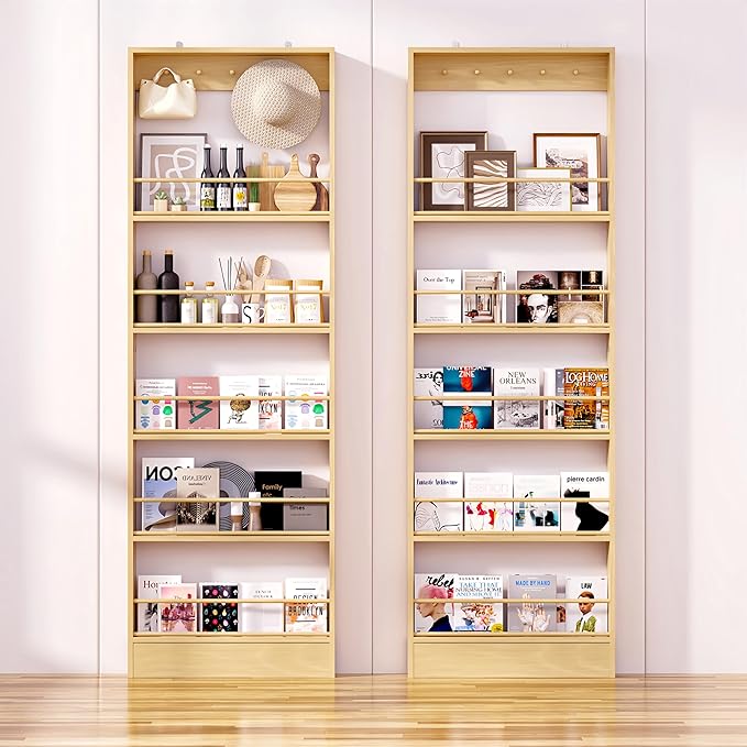 Modern Minimalist Wall-Mounted Bookshelf, Solid Wood Multi-Layer Storage Shelf, 72 Inches High, Space-Saving Design, Ideal fo