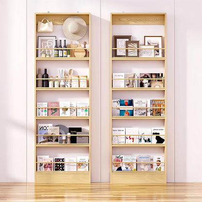 Modern Minimalist Wall-Mounted Bookshelf, Solid Wood Multi-Layer Storage Shelf, 72 Inches High, Space-Saving Design, Ideal fo