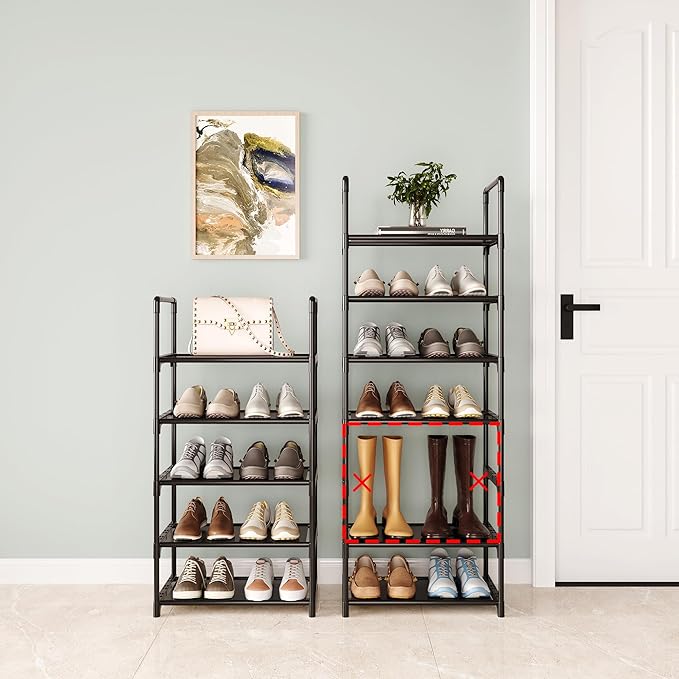 5-Tier Small Shoe Rack,Stackable Shoe Shelf Storage Organizer for Entryway Hallway Closet Bathroom Living Room(Black-5Tier)