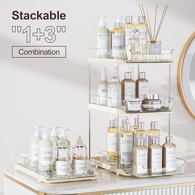 Delamu 2-Tier Multi-Purpose Bathroom Under Sink Organizers and Storage, Stackable Kitchen Pantry Organization, Pull Out Medic