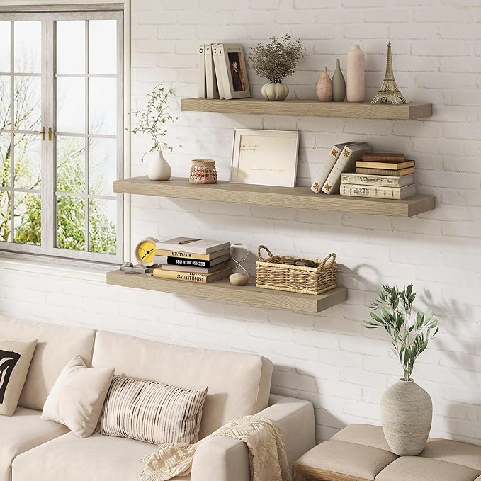 Marsmiles 30 Inch Floating Shelves | 9.3 Inch Deep Grey Wood Wall Shelves Set of 2 | Rustic Reclaimed Wood Shelves for Room W