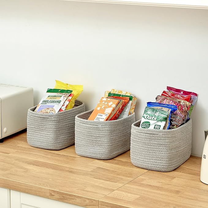 R RUNKA Small Cotton Rope Basket – Storage Bin for Organizing (10.6" x 6.7" x 6.7"), Bathroom Storage Basket for Shelf, Count