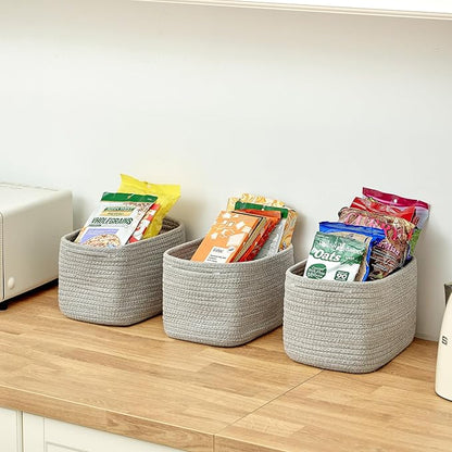 R RUNKA Small Cotton Rope Basket – Storage Bin for Organizing (10.6" x 6.7" x 6.7"), Bathroom Storage Basket for Shelf, Count