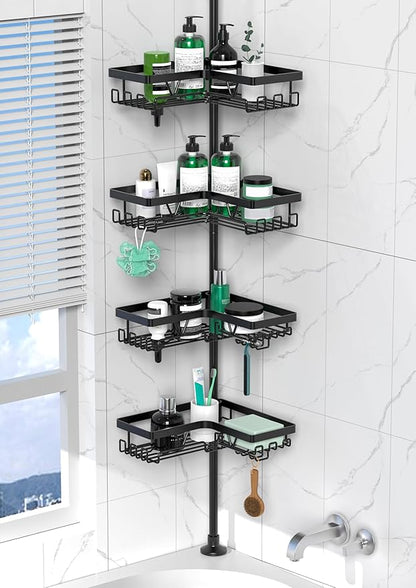 Corner Shower Caddy Tension Pole - 4 Tier Stainless Steel Rustproof Shower Corner Caddy for Bathtub Bathroom Shower Organizer