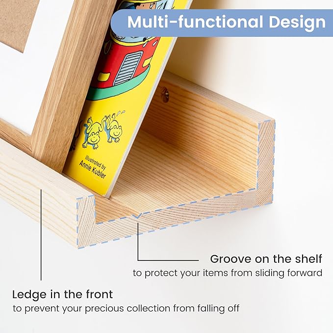 Picture Ledge Shelf for Wall, 48 inches Solid Pine Wood Nursery Book Shelves 3 Packs, Floating Ledge Shelves for Kids' Room B