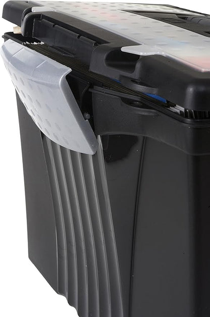 Storex Portable Letter/Legal Filebox with Organizer Lid, Letter/Legal Files, 14.5" X 10.5" X 12", Black
