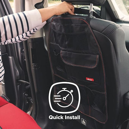 Diono Stow 'n Go Car Back Seat Organizer for Kids, Kick Mat Back Seat Protector, With 7 Storage Pockets, 2 Drinks Holders, Wa
