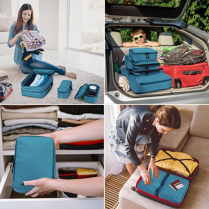 8 Set Compression Packing Cubes for Travel, Waterproof Luggage Organizers, Suitcase Organizer Set for Carry-On & Checked Bagg