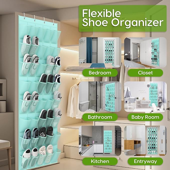 Unjumbly Over the Door Shoe Organizer with 40 Large Breathable Mesh Pockets, Space Saving Shoe Holder, Hanging Shoe Rack for 