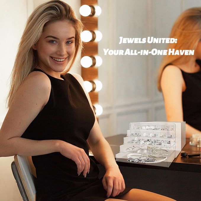 Clear Acrylic Jewelry Storage Box, Earring Jewelry Organizer with 5 Drawers, 5-Layer Jewelry Box for Women, Earrings Display 