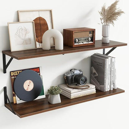Deep Floating Shelves for Wall,36Wx8D Wall Mounted Shelves Set of 2,Wall Storage Floating Shelf with Sturdy Metal Brackets fo