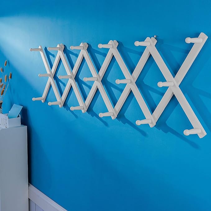 SKOLOO Hat Rack for Wall with 17 Hooks, Solid Wooden, Modern, Expandable Coat Rack Wall Mount for Coats, Hats, Bags, Baseball