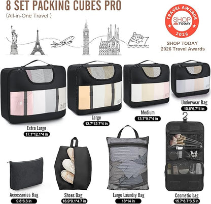 Veken 10 Set/8 Set Packing Cubes for Travel Essentials, Suitcase Organizer Bags in 4 Sizes, Carry-On Luggage Accessories with Laundry & Toiletry Bag, Airplane Must-Have, Road Trip & Camp Gifts for Men