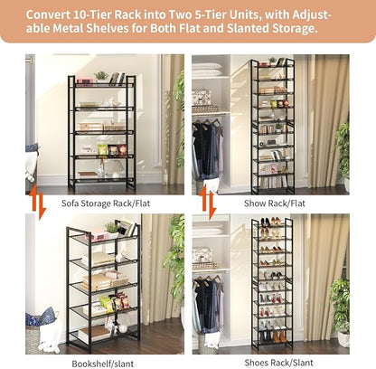 10 Tier Shoe Rack, Tall Metal Shoe Storage with Adjustable Shelves, Holds 20-25 Pairs, Stackable Shoe Stand for Garage Hallwa