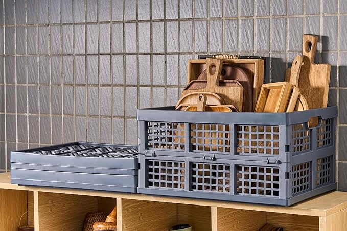 Aebeky 3-Pack Plastic Collapsible Storage Crates-30L,Foldable Plastic Crates for Storage (Gray)