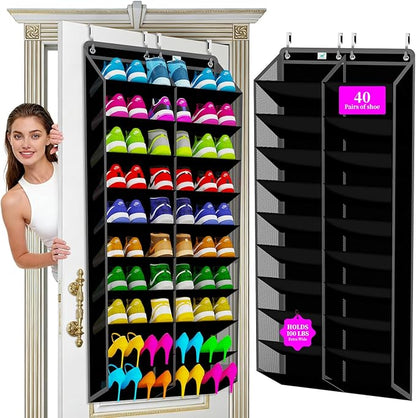 Heavy-Duty, over the door shoe organizer, Extra-Wide Large, shoe organizer, Holds 30 Pairs & Supports 100lbs, shoe rack, with