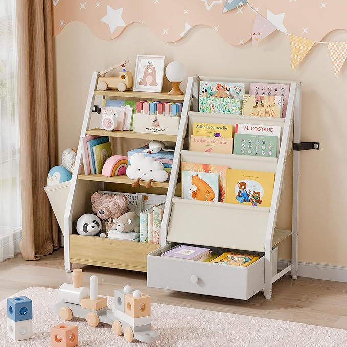 HAVLOTII Kids Bookshelf and Toy Storage - Book Shelf for Kids Rooms, Toddler Bookshelf Baby Bookcase for Nursery, Montessori 