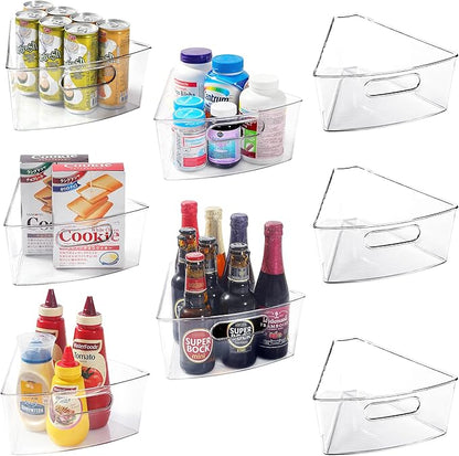 Leeden Lazy Susan Organizer for 26" Diameter Corner Lazy Susan, Plastic Kitchen Cabinet Storage Bins with Handle, 8 Packs, 1/