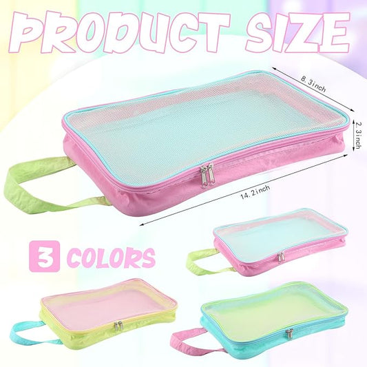 3 Pcs Mesh Packing Cube for Suitcases Travel Foldable Pastel Color Luggage Small Packing Organizers Space Saving Travel Acces