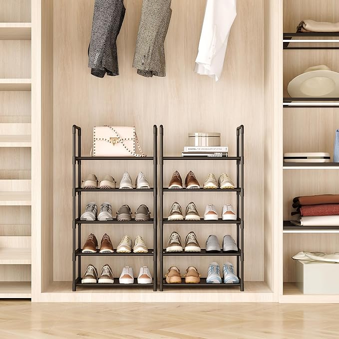 5-Tier Small Shoe Rack,Stackable Shoe Shelf Storage Organizer for Entryway Hallway Closet Bathroom Living Room(Black-5Tier)