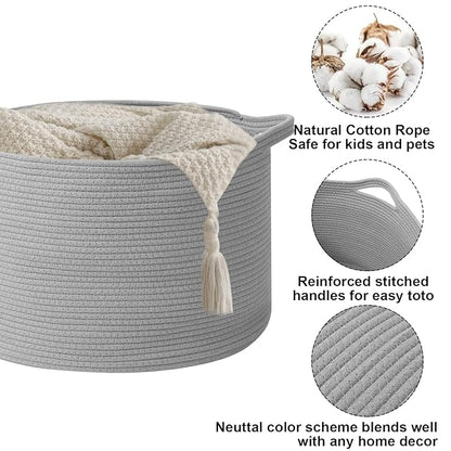115L Large Blanket Basket,23.6" L x 23.6" W x 15.7" H Rope Woven Baskets with Handles, Toys Storage Bins,Laundry Basket Perfe