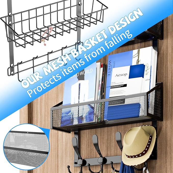 Kaiferty Over The Door Hooks Organizer, Coat Rack Over The Door Storage Hanger Towel Rack, Back of Door Storage Organizer for